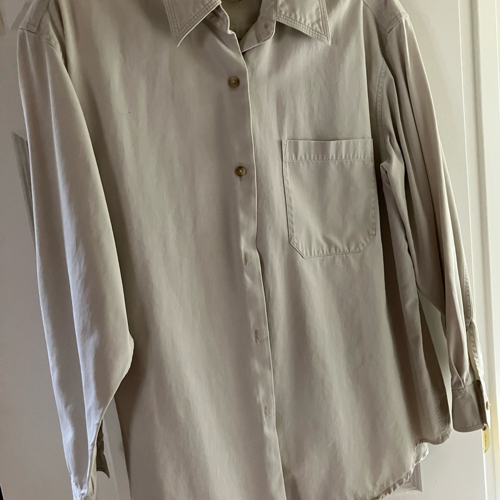 EXPRESS khaki button down shirt